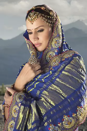 Blue color gajji satin silk blend bandhani saree with blouse