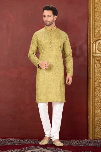Ranak Olive Cotton Silk Kurta Pajama