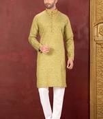 Ranak Olive Cotton Silk Kurta Pajama