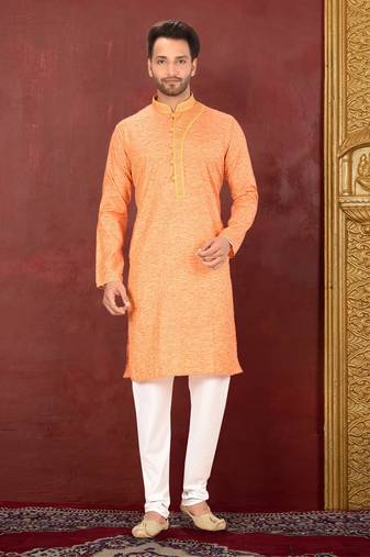 Ranak Orange Cotton Silk Kurta Pajama