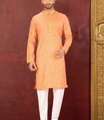 Ranak Orange Cotton Silk Kurta Pajama