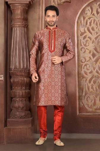 Ranak Red Banarasi Jacquard Kurta Pajama