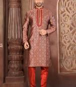 Ranak Red Banarasi Jacquard Kurta Pajama