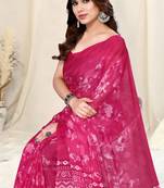 Pink Chiffon Floral/Paisley Print Saree With Unstitched Blouse Piece