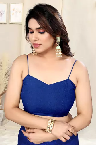 Blue Chiffon Floral/Paisley Print Saree With Unstitched Blouse Piece