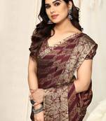 Maroon chiffon leopard/stripes/leheriya print printed saree with unstitched blouse piece