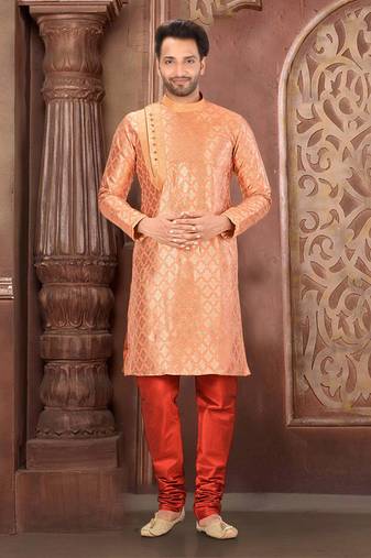 Ranak Peach Banarasi Jacquard Kurta Pajama