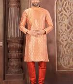 Ranak Peach Banarasi Jacquard Kurta Pajama
