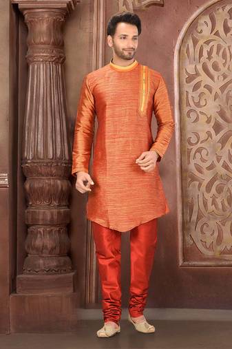 Ranak Orange Silk Kurta Pajama