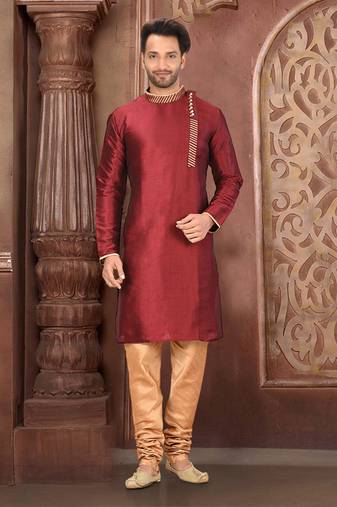 Ranak Maroon Silk Kurta Pajama