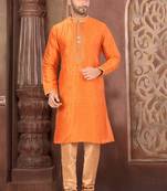 Ranak Orange Mulbary Butti Silk Kurta Pajama