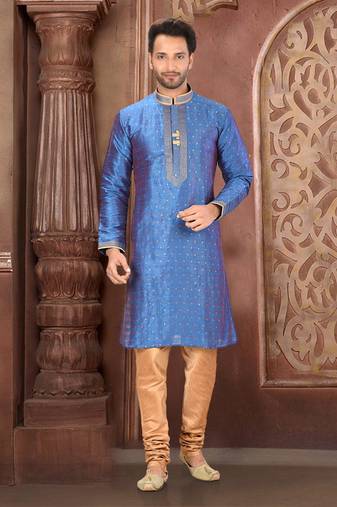 Ranak Blue Mulbary Butti Silk Kurta Pajama