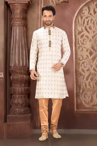 Ranak Off White Resham Tissue Jacquard Kurta Pajama