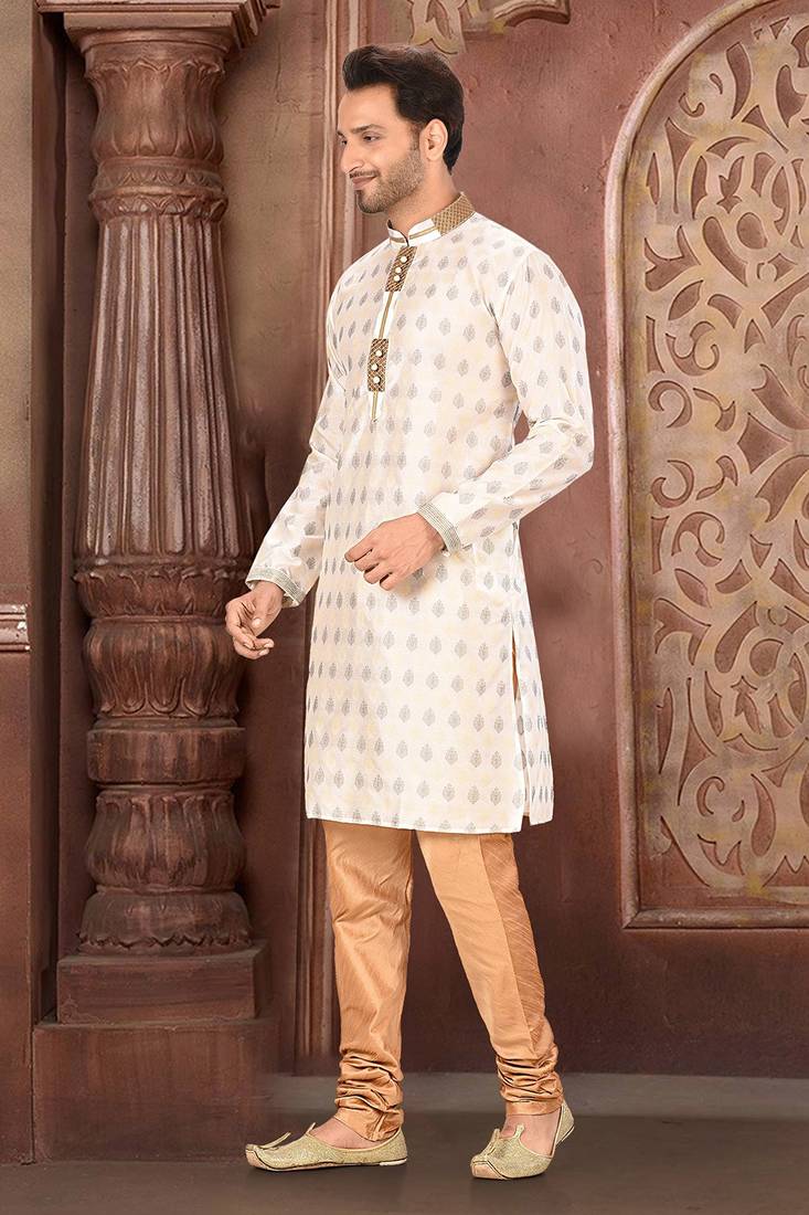 Ranak Off White Resham Tissue Jacquard Kurta Pajama