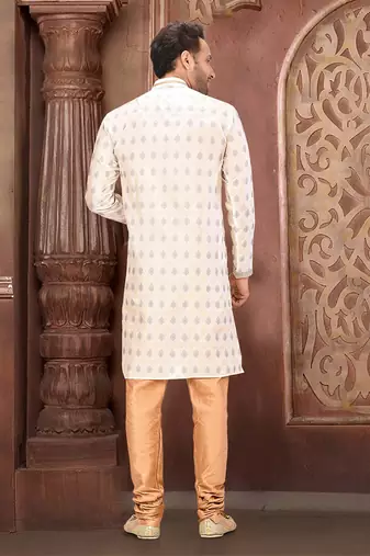 Ranak Off White Resham Tissue Jacquard Kurta Pajama