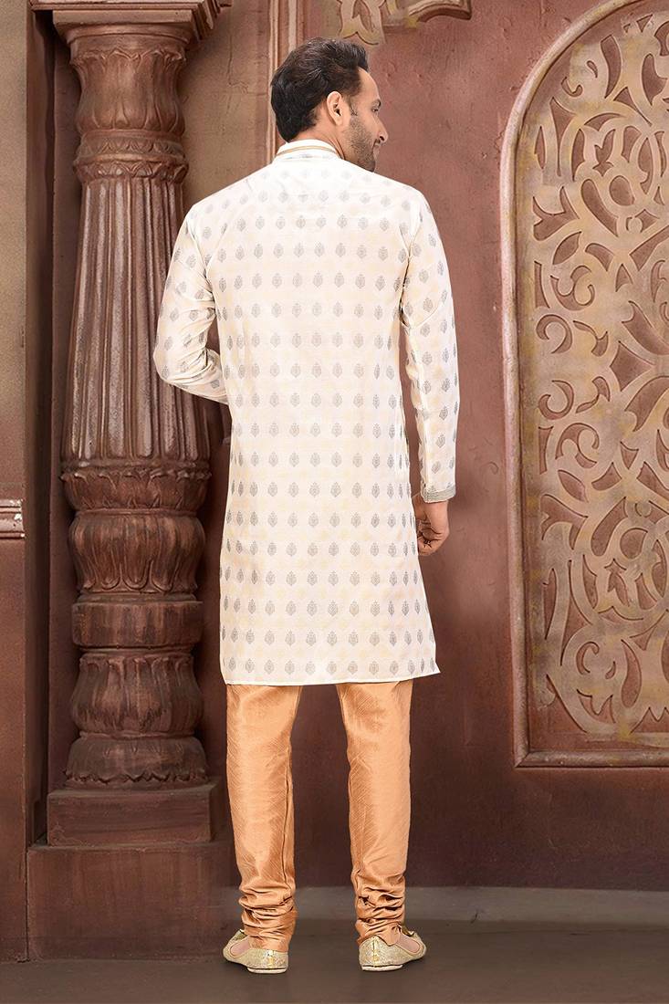 Ranak Off White Resham Tissue Jacquard Kurta Pajama