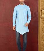 Ranak Sky Blue Muslin Cotton Short Kurta
