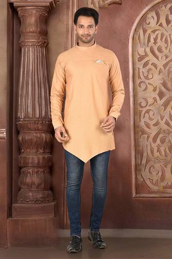 Ranak Beige Muslin Cotton Short Kurta