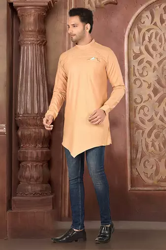 Ranak Beige Muslin Cotton Short Kurta