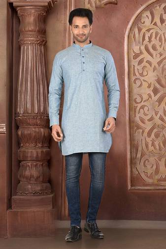 Ranak Grey Cotton Linen Short Kurta