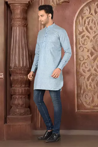 Ranak Grey Cotton Linen Short Kurta