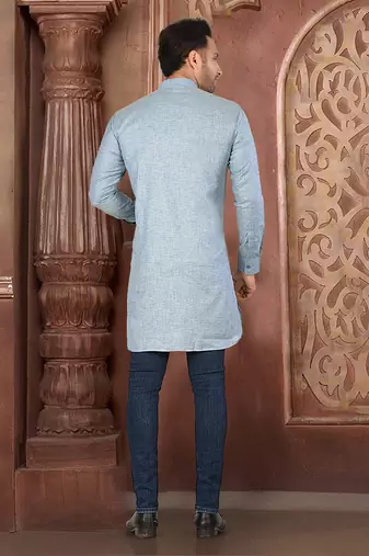 Ranak Grey Cotton Linen Short Kurta
