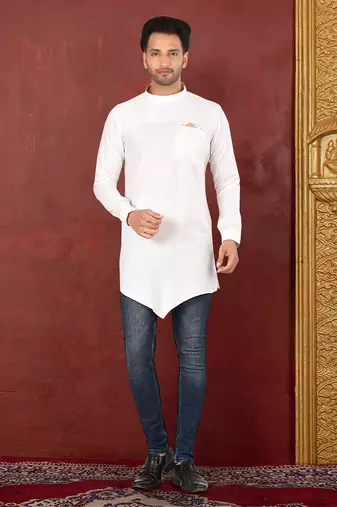 Ranak White Muslin Cotton Short Kurta