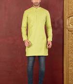 Ranak Green Cotton Linen Short Kurta
