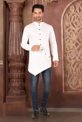 Ranak White Cotton Satin Short Kurta 1