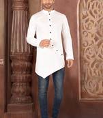 Ranak White Cotton Satin Short Kurta