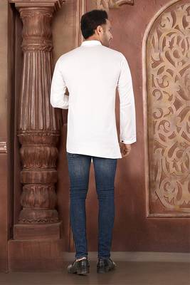 Ranak White Cotton Satin Short Kurta 3