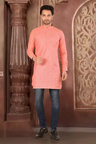 Ranak Peach COTTON LINEN Short Kurta