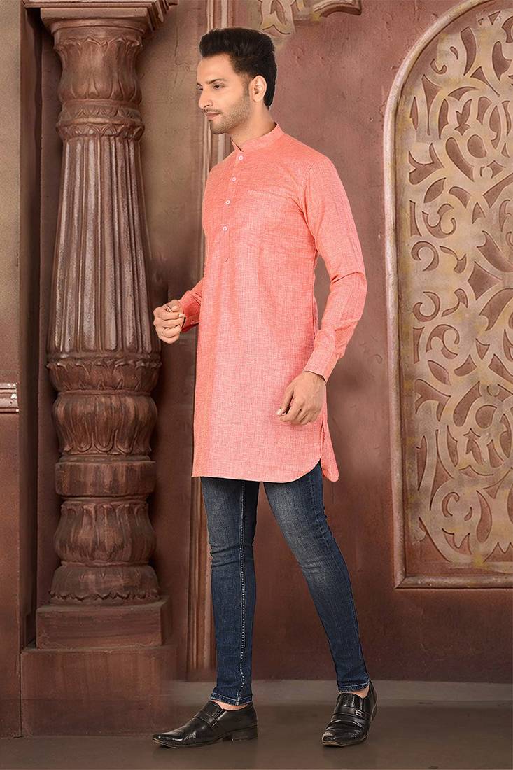 Ranak Peach COTTON LINEN Short Kurta