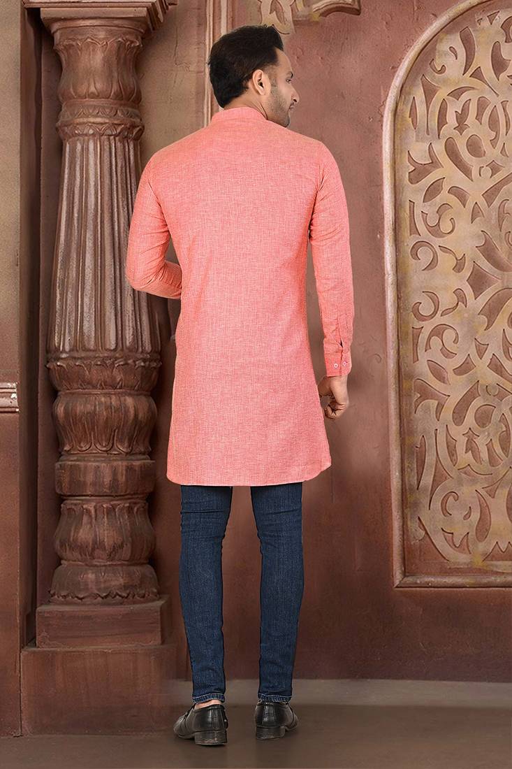 Ranak Peach COTTON LINEN Short Kurta
