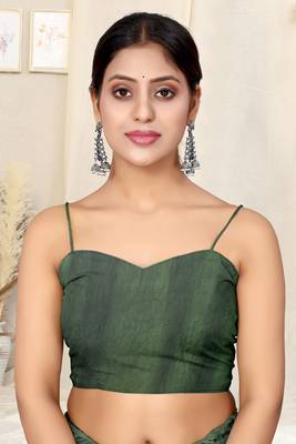 Dark green chiffon floral print plain saree with unstitched blouse piece 5