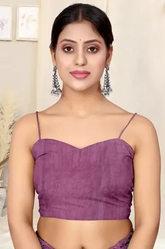 Wine chiffon floral print plain saree with unstitched blouse piece