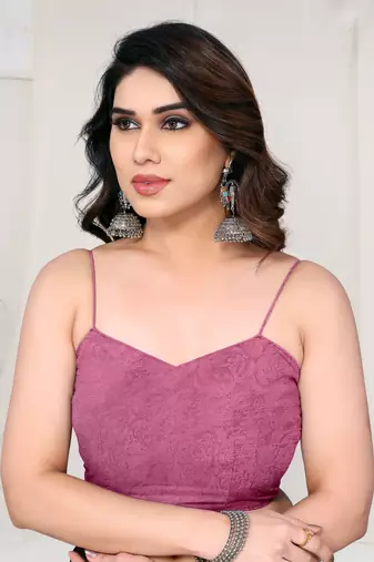 Peach Chiffon Leaf and Floral Printed Saree with Unstitched Blouse Piece