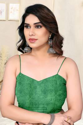 Dusty Green Chiffon Leaf/Floral Print Printed Saree With Unstitched Blouse Piece 5