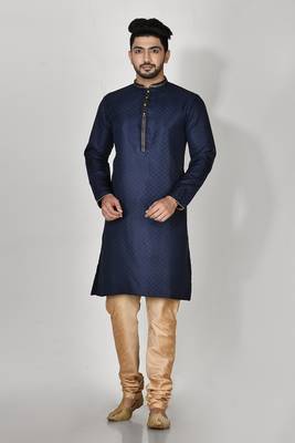Ranak Navy Blue Art Silk Kurta Pajama 1