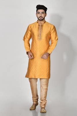Ranak Yellow Banarasi Jacquard Kurta Pajama 1