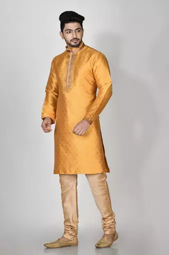 Ranak Yellow Banarasi Jacquard Kurta Pajama