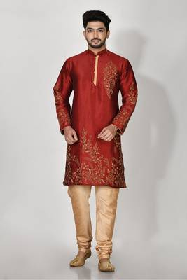 Ranak Maroon Dupion Silk Kurta Pajama 1