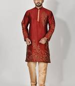 Ranak Maroon Dupion Silk Kurta Pajama