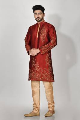 Ranak Maroon Dupion Silk Kurta Pajama 2
