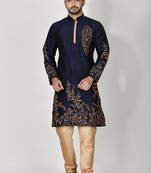 Ranak Navy Blue Dupion Silk Kurta Pajama