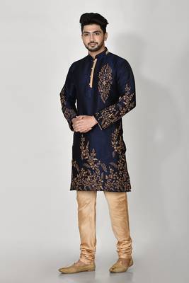 Ranak Navy Blue Dupion Silk Kurta Pajama 2