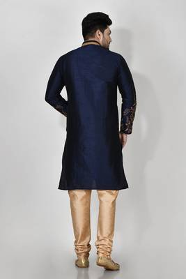 Ranak Navy Blue Dupion Silk Kurta Pajama 3