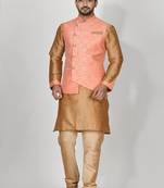 Ranak Pink Banarasi Jacquard & Dupion Silk Kurta Pajama Jacket