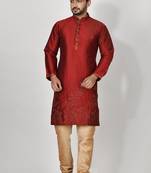 Ranak Maroon Dupion Silk Kurta Pajama