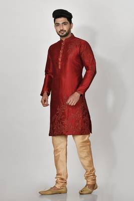 Ranak Maroon Dupion Silk Kurta Pajama 2
